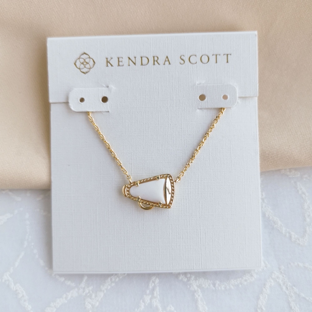 Authentic Kendra Scott Cheer White Mother-of-Pearl Gold Pendant Necklace